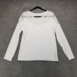 Soft Surroundings Top Womens Small White Lace Neckline Long Sleeve Blouse